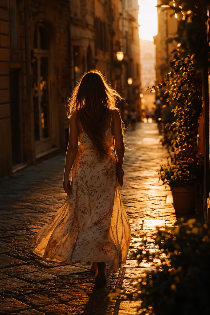 Me walking home through golden light in the new season dress