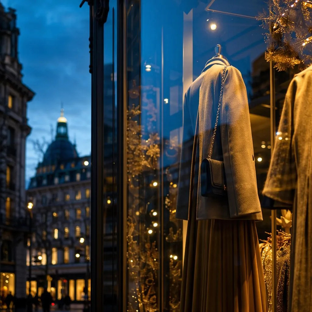 Our window dressed for campaign week at dusk